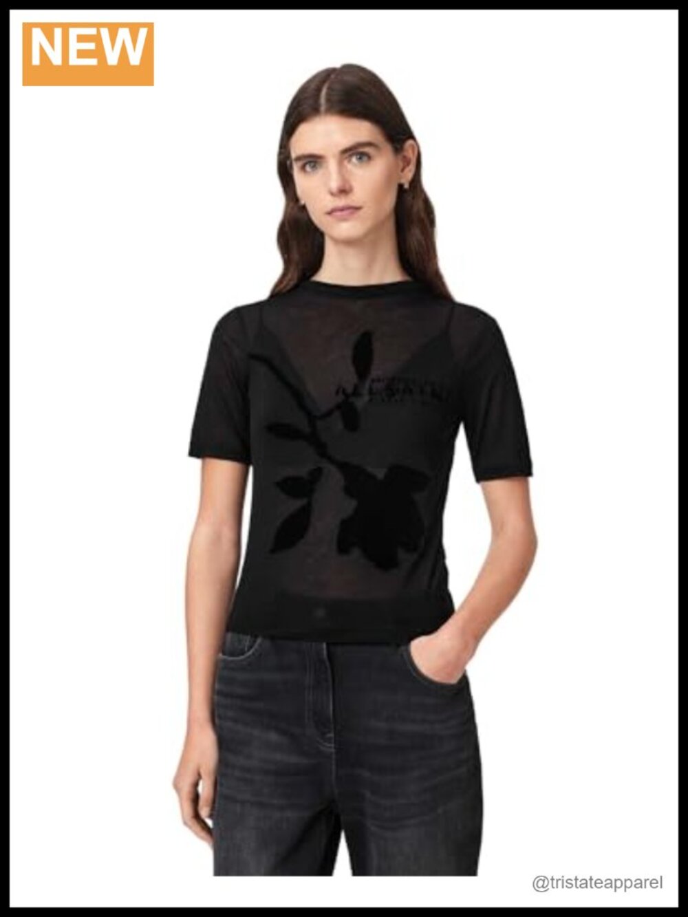 AllSaints Athea Sheer Tee, 100% Modal, Sheer Floral Tee